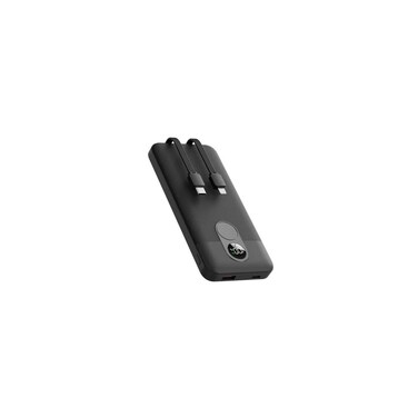 بورودو باور بنك 10000mAh، كابلات مدمجة Lightning وUSB-C، منفذ مزدوج (USB-A وUSB-C)، شاشة رقمية، مضغوط ومحمول، يدعم الشحن المتزامن - أسود.
