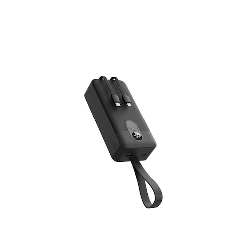 باور بانك بورودو 30K mAh مع كابلات مدمجة من نوع Type-C و Lightning، شاشة رقمية، شحن متزامن، كابل مدمج، شحن سريع من 0%-60% في 35 دقيقة – أسود
