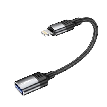 كابل محول OTG من بورودو برأس لايتنينج، طول الكابل 12 سم، معيار USB 2.0، سرعة نقل بيانات تصل إلى 480 ميجابت في الثانية، توصيل وتشغيل، توافق شامل، كابل مضفر - أسود
