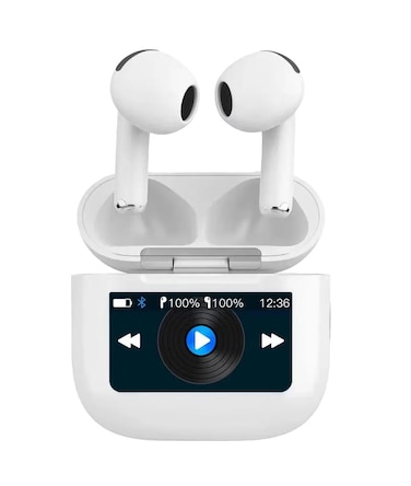 Porodo Soundtec TWS ANC Earphone With Touch Screen,Persinalized App Control,High Fidelity Audio,Type-C Charging,Touch Controls,10M Transmission Range,4 Hours Playtime, Earbuds- White