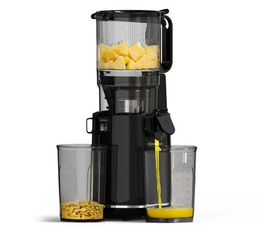 عصارة بورودو لايف ستايل البطيئة، محرك نحاسي بقدرة 250 وات، قابس بريطاني، ضغط بارد، سعة 1.8 لتر، وظيفة عكسية، تغذية واسعة 5.3 بوصة، مستوى ضوضاء 72 ديسيبل، صيانة سهلة - أسود