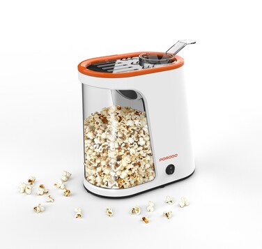 صانعة الفشار الهوائية من بورودو لايف ستايل سريعة وفعالة بدون زيت وقت تحضير من دقيقتين إلى أربع دقائق قدرة 1200 واط جهد 220 إلى 240 فولت تردد 50 60 هرتز أبيض برتقالي
