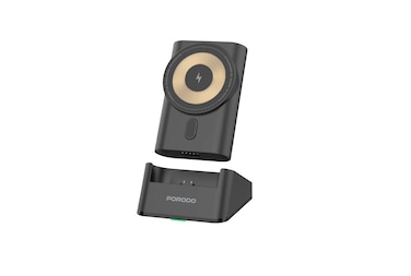 Porodo Portable 3-in-1 Power Bank, MagSafe Compatible, 15W Wireless Charging, 5200mAh Battery, Built-in Type-C, Pass-Through Charging, Compact Design &ndash; Black