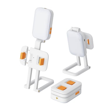 Porodo Lifestyle Phone Stand Fill Light, 2500-6000K Color Temperature, 60 Yellow &amp; White Beads, 22 RGB Lights, 1000mAh Battery, 8 Hours Use, Type-C Recharge, Black
