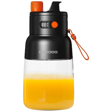 Porodo Lifestyle 70W Portable Blender, Blend &amp; Sip, IPX6, LED Display, 2&times;1500mAh Battery Capacity, 2.5Hours Recharge Time, 1000ml Capacity, 12 Blades, 18000RPM Motor Speed - Black/Orange