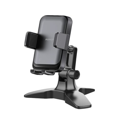 Porodo Multi-Angle Desk Phone Holder with Stable Tripod Base, Rotating Ball Joint, Compatibility for 4.7&quot; to 7&quot; Devices, Made with PA6 + Fiber + ABS + PC + Silicon - Black
