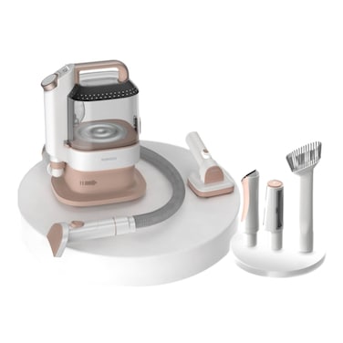 Porodo Lifestyle Pet Grooming Kit Trimmer &amp; Vacuum, 13,500Pa Suction Power, 3.2L Dust Bin, 2000mAh Battery, 2.5 Hours Working Time, 400W Rated Power, Includes Grooming Brush, Deshedding Tool - White