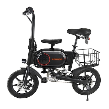 Porodo Lifestyle Folding Urban Electric Bike, 36V 350W Motor, 7500mAh Battery, 14" Tires, 25 km/h Max Speed, 25 km Max Distance, Pedal Assist System, Black
