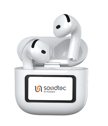 Porodo Soundtec TWS ANC+ENC Earphone With Touch Screen, Personalized App Control, Impressive-Fidelity Audio, Touch Controls, Type-C Charging, 4H Playtime, Bluetooth V5.4,10M Range - White
