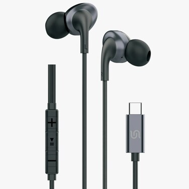 Porodo Soundtec Stereo Earphones, TPE + Metal + ABS Material, Type-C Connection, 1.2m Cable Length, High-Clarity Mic, Crisp Audio - Black