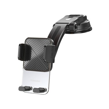 Porodo Crystal Mount Extended Base, Grip Width 60mm to 90mm, Transparent Design, ABS + Silicone Material, Strong Adhesive, Secure Grip for Phones and Devices
