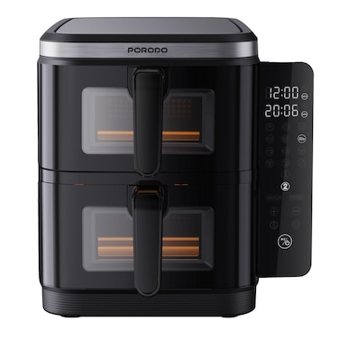 Porodo Lifestyle Double Stack Air Fryer, 2800W Rated Power, Info Display &amp; Touch Panel, 11L Capacity, UK 3-Pin, Up to 60min Timer, 12 Presets - Black