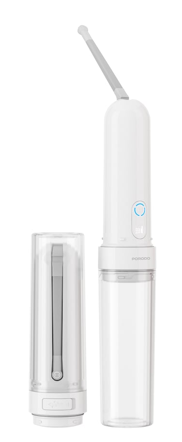بيديت كهربائي للسفر من بورودو لايف ستايل، فوهة قابلة للتعديل 180 درجة، خزان مياه 180 مل، محول زجاجة مياه، استدعاء الذاكرة الذكية، مقاوم للماء IPX6، 3 أوضاع رش - أبيض
