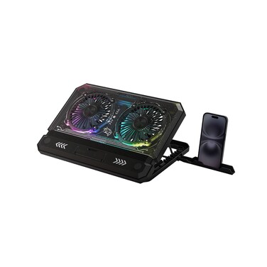 لوحة تبريد بورودو جيمينج كريستال شل لأجهزة اللابتوب، مروحة 140 مم، سرعة 900-1200 دورة في الدقيقة، إضاءة RGB، منافذ USB-A وUSB-C، تصميم مريح، متوافقة مع الأجهزة من 10-17 بوصة، أسود

