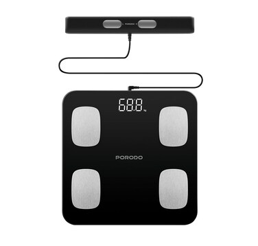 ميزان الجسم الذكي من Porodo Lifestyle مع 8 أقطاب كهربائية، تحليل دقيق، مستوى الترطيب، درجة الرفاهية، كثافة العظام، الدهون في الجسم، العضلات، الوزن الأقصى 180 كجم