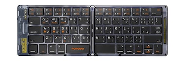 لوحة مفاتيح لاسلكية من Porodo Crystal Shell، متوافقة مع أنظمة Windows وiOS وAndroid وMac، بقدرة 80 مللي أمبير في الساعة، نطاق بلوتوث 10 أمتار، مفاتيح مقصية، شحن من النوع C (أسود)
