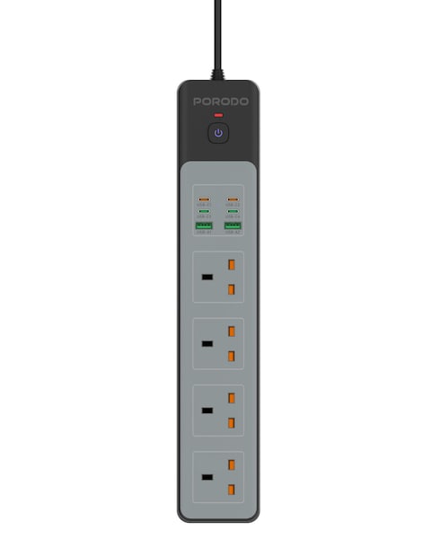 بورودو موزع طاقة 4AC بقوة 3000 واط، شحن سريع 65 واط، مفتاح طاقة آمن، حماية مدمجة، كابل طاقة 3 متر بقابس UK، جهد 110-265 فولت، تصميم مدمج ومتين - أسود
