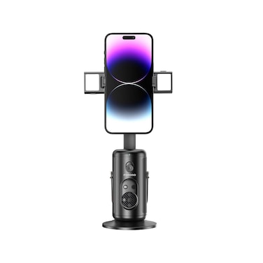 Porodo Face Tracking Smart Mount with Detachable Fill Light, Gesture Control, Wireless Shutter, 1800mAh Battery, Type-C Charging, 3.5H Recharge, 5H Tracking - Black
