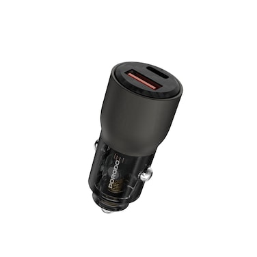 Porodo 95W Transparent Car Charger   Multi-Device PD Charging, Dual USB-C &amp; USB-A Ports, Simultaneous Fast Charging, Universal Compatibility, Zinc Alloy Build -  Gray
