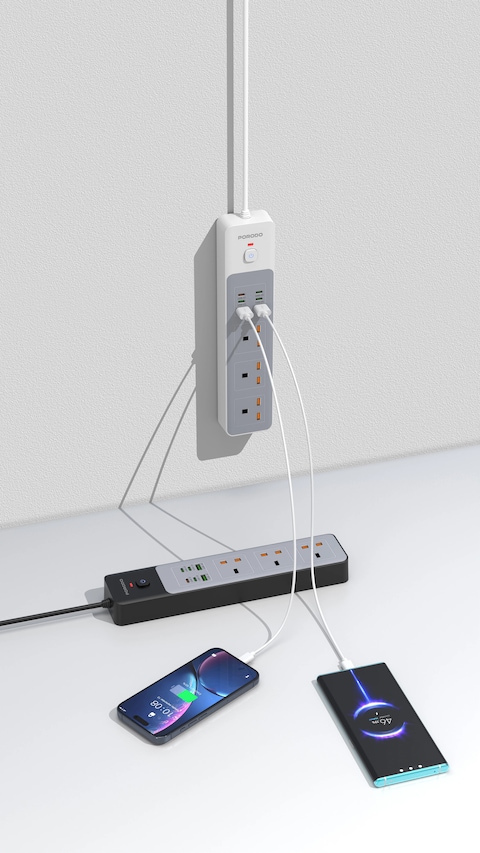 بورودو موزع طاقة 3000 واط، 4 منافذ USB-C و2 منافذ USB-A، 3 منافذ AC، شحن سريع USB بقوة 45 واط، شحن متعدد الأجهزة، أمان مدمج، حماية من زيادة التيار، كابل UK بطول 3 متر - أسود
