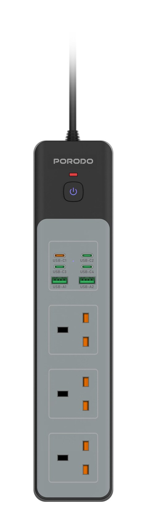 بورودو موزع طاقة 3000 واط، 4 منافذ USB-C و2 منافذ USB-A، 3 منافذ AC، شحن سريع USB بقوة 45 واط، شحن متعدد الأجهزة، أمان مدمج، حماية من زيادة التيار، كابل UK بطول 3 متر - أسود
