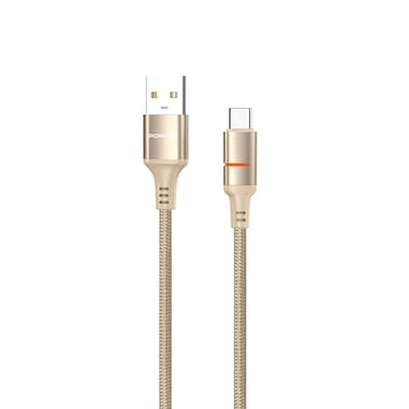 Porodo USB-A to USB-C LED Light Cable 1.2M, 480Mbps Transfer Speed, 2.4A Current, Fast Charging &amp; Data Transfer, Durable Braided Wire, LED Indicator for Power Status, Long-Term Use Design - Gold
