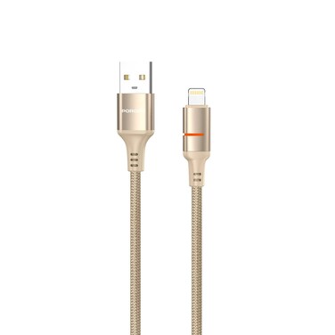 Porodo USB-A to Lightning LED Light Cable 1.2m Length, 2.4A Current Output, 480Mbps Data Transfer Speed, Fast Charging &amp; Sync, Braided Durable Wire with LED Indicator &ndash; Gold
