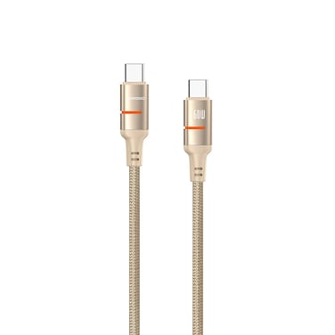 Porodo USB-C to USB-C LED Light Cable 1.2M, 480Mbps Transfer Speed, 60W Power Delivery Fast Charging, Data Transfer, Durable Braided Wire, LED Indicator for Power Status - Gold
