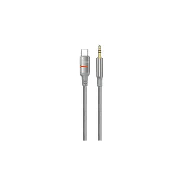 Porodo AUX to USB-C Cable, 1.2M Length, Braided Design, Plug &amp; Play, LED Light for Easy Connection, Tangle-Free, Universal Compatibility, Gray
