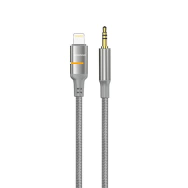 Porodo AUX to Lightning LED Light Cable 1.2M, Plug &amp; Play Functionality, Tangle-Free Braided Design, Universal Compatibility for Lightning Devices, Easy AUX Audio Connection
