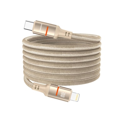 Porodo Type-C to Lightning Magnetic Braided Cable 1.2M, 30W Power Delivery Fast Charging, 15000+ Bends Lifespan, Tangle-Free Durable Design for Daily Use and Flexibility - Gold
