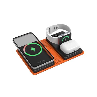 Porodo 8000mAh Folding 4-Device Charger, Wireless Output 5W/7.5W/10W, PD 20W USB-C Input/Output, Smart Watch 2W, Earbuds 5W, Type-C Interface, Fast Charging, Wide Compatibility
