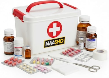 NAASHO Plastic Medical Storage Box with Lid &ndash; Large Medicine Organizer Box for Home, Office, and Travel &ndash; Child Proof First Aid Kit Storage Container with Handle