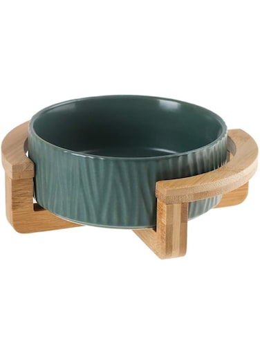 5 inch Ceramic Cat Bowl with Wood Stand No Spill Pet Food Water Feeder Cats Small Dogs