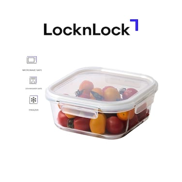 LocknLock Tempered Glass Square 1.2L &ndash; Airtight Food Container with 4-Side Locking Lid, Microwave, Freezer &amp; Dishwasher Safe