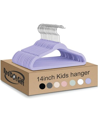 Dot Gift&Acirc;&reg; 30-Pack Purple Velvet Kids Hangers - (35cm / 14 Inch) Premium Children's Hangers for Closet, Ultra Thin Cute Hangers Kids Clothes Hanger,Small Hangers for Kids Clothes (Light Purple, 30)