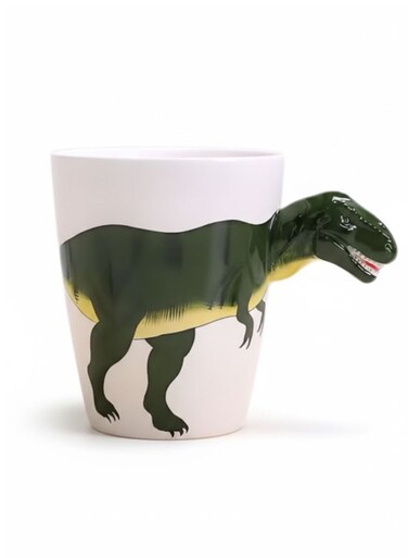 3D Dinosaur Handle Ceramic Coffee Mug   Creative T-Rex Design Novelty Cup   Handcrafted Animal Mug for Tea &amp; Coffee   Unique Gift for Kids &amp; Adults   White   350 ml