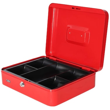 Rubik X-Large Cash Box Steel Register with Tray and Lock Durable Portable Money Box Safe for Bills Jewelry Receipts Coins (30x24x9cm) Red