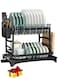 2 Tier Dish Drying Rack for Kitchen Counter, Dish Drainers for Kitchen Counter with Drainboard, Metal Kitchen Dish Rack with Drain, Kitchen Drying Rack Two Tier, Black Dish Racks (Black)