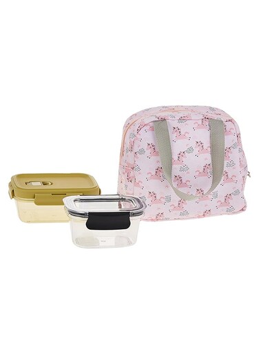 Pro 2 Pieces Home Pro Lunch Bag Flower Design with Food Container Multicolor 23x14x20cm