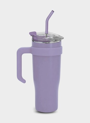 40oz Insulated Stainless Steel Tumbler with Handle, Travel Coffee Mug with Straw and Lid (LIGHT PINK)