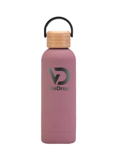 Insulated Water Bottle 750ML Leak Proof Thermos Water Bottle with Bamboo Lid and silicon Ring Reusable Insulated Stainless Steel Water Bottle, 25oz Mate Brownish Pink
