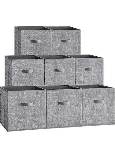 Storage Cubes, 13-Inch Non-Woven Fabric Bins with Double Handles, Set of 8, Closet Organizers for Shelves, Foldable, for Clothes, Cattail Gray