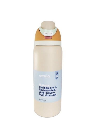 FreeSip Insulated Stainless Steel Water Bottle with Straw for Sports, Travel, and School BPA-Free Sports Water Bottle, 32 oz, Light Yellow