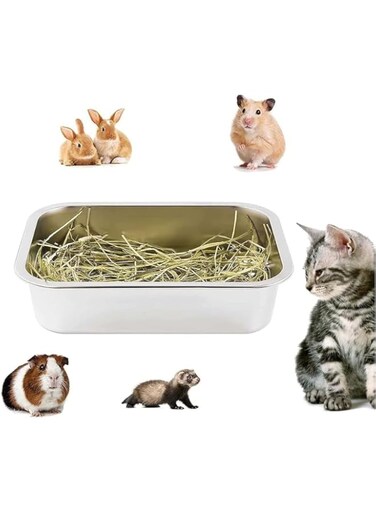 Pet Feeding Bowl, Stainless Steel Hay Basin for Small Animals, Odour Control Storage Container