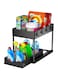Tapngrab Heavy Duty Under Sink Organizer, 2 Tier with 8 Hooks, Black, Modern, Adjustable, Pull-Out Shelf, Cleaning Supplies, Toiletries, Kitchen Essentials