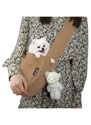 TERRIFI Dog Carrier Backpack, Small Dog Carrier Sling Cat Sling with Storage Pocket, Hand Free Pet Puppy, Safe and Breathable for Outdoor Traveling Subway, Maximum Load Capacity 5lbs (Brown, Canvas)