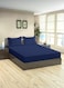 Linen Queen Size Striped Fitted Elastic Bedsheet with 2 Pillow Cases 180 x 200 Cm (Navy Blue)