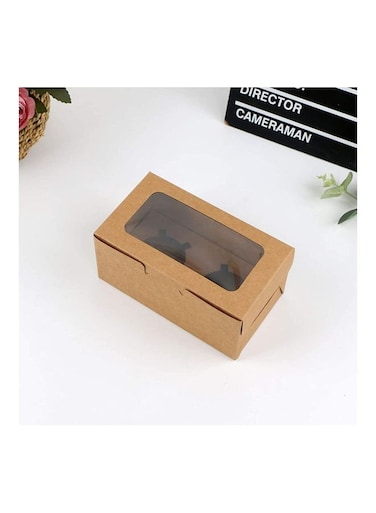 12-Piece 2-Cavities Kraft Paper Cupcake Box With Inserts Brown/Clear 16cm