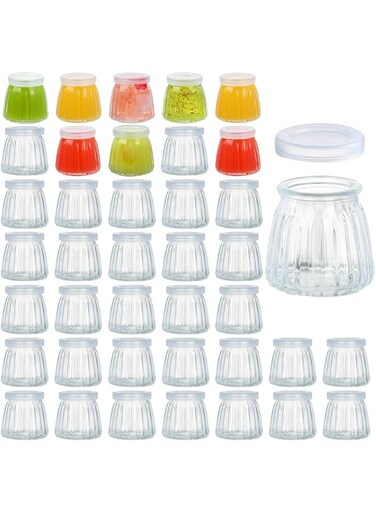 NALACAL 10-Pack 100ml Clear Glass Yogurt and Pudding Jars with PE Lids &ndash; Versatile Storage Containers for Milk, Jams, Jelly, Mousse, Honey, Desserts, and More &ndash; Ideal for Kitchen and Pantry Use